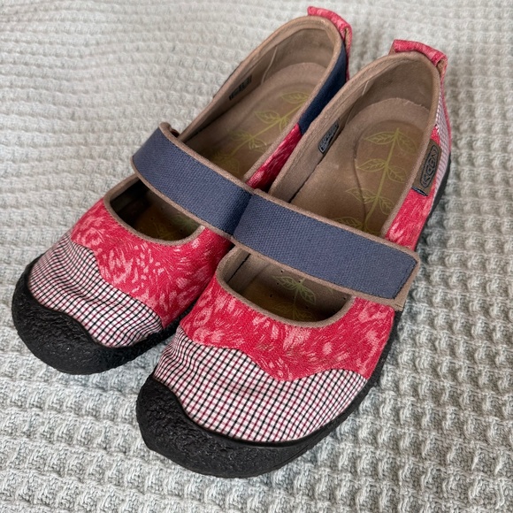 Keen Shoes - Keen Harvest Mary Jane Shoes Womens 8.5 Blue Pink Patchwork Plaid Slip On Comfy